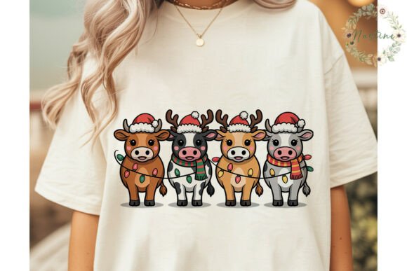 Christmas Cow String Lights PNG Clipart & Illustrations