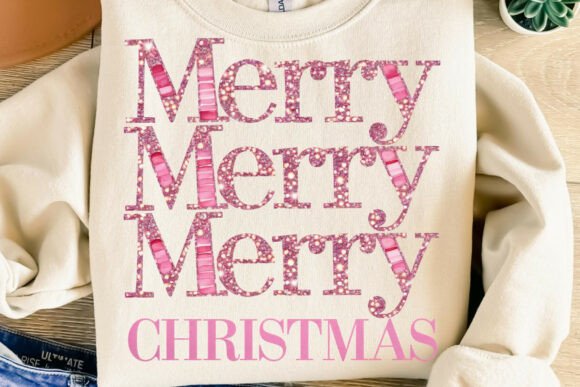 Pink Glitter Merry Christmas PNG Review