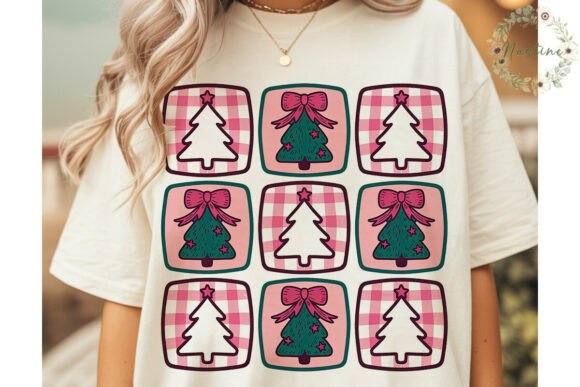 Pink Teal Christmas Tree Gingham PNG & Illustrations