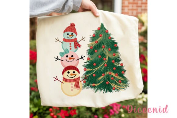 Stacked Snowmen Christmas Tree PNG Illustrations